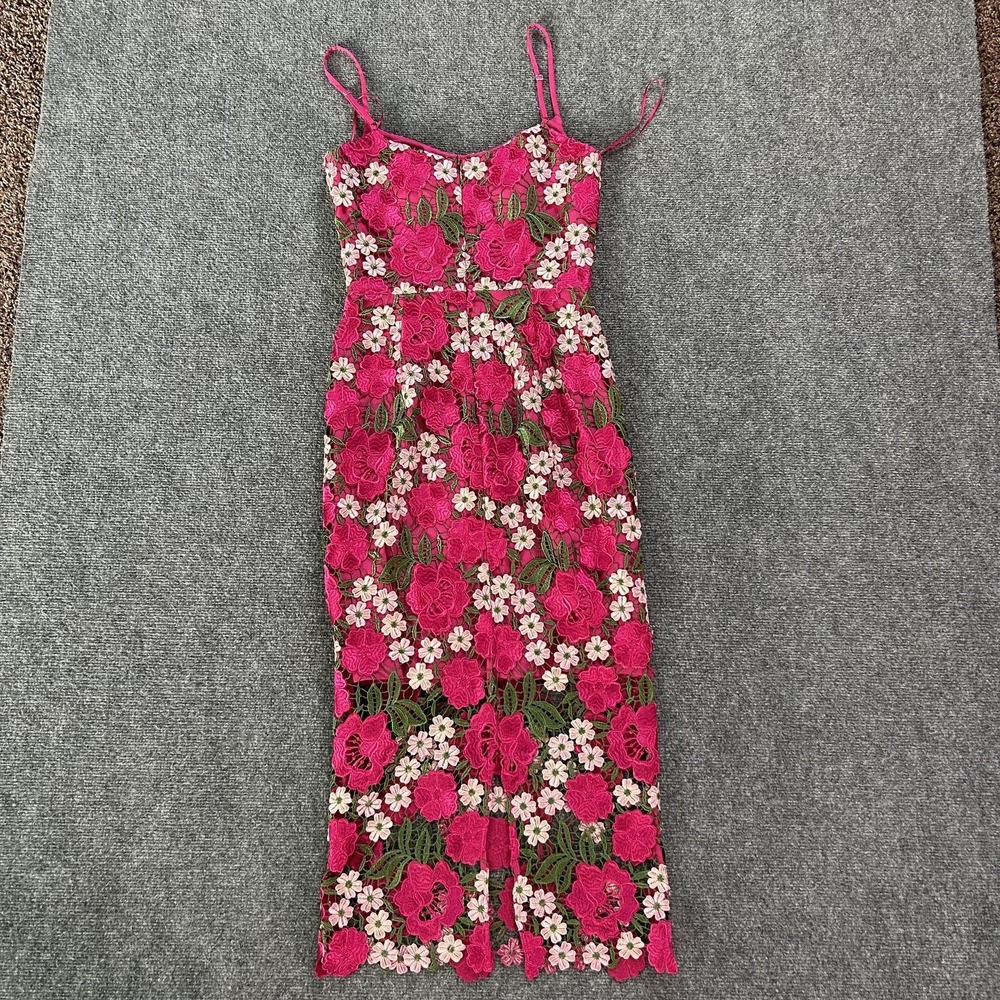 Dress The Population Dress Womens XS Pink Floral Lace Midi Sheath Embroidered - Picture 14 of 14